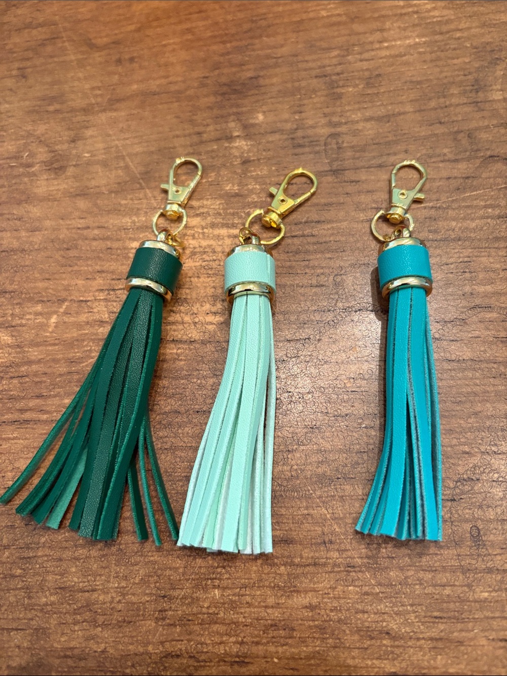 Leather Tassel bag tags Charm - Teal, Mint & Dark Green